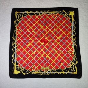 VINTAGE Renato Balestra Silk Scarf Red Black Baroque Style Luxury Made In Italy